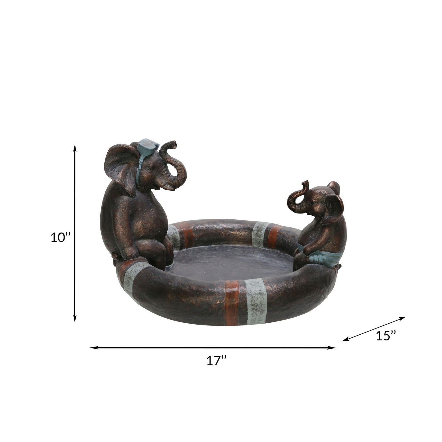 Polyresin 10" Dad & Son Elephant Bird Bath, Copper