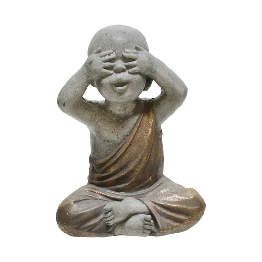 Polyresin 12" No See Baby Monk, Gray/gold