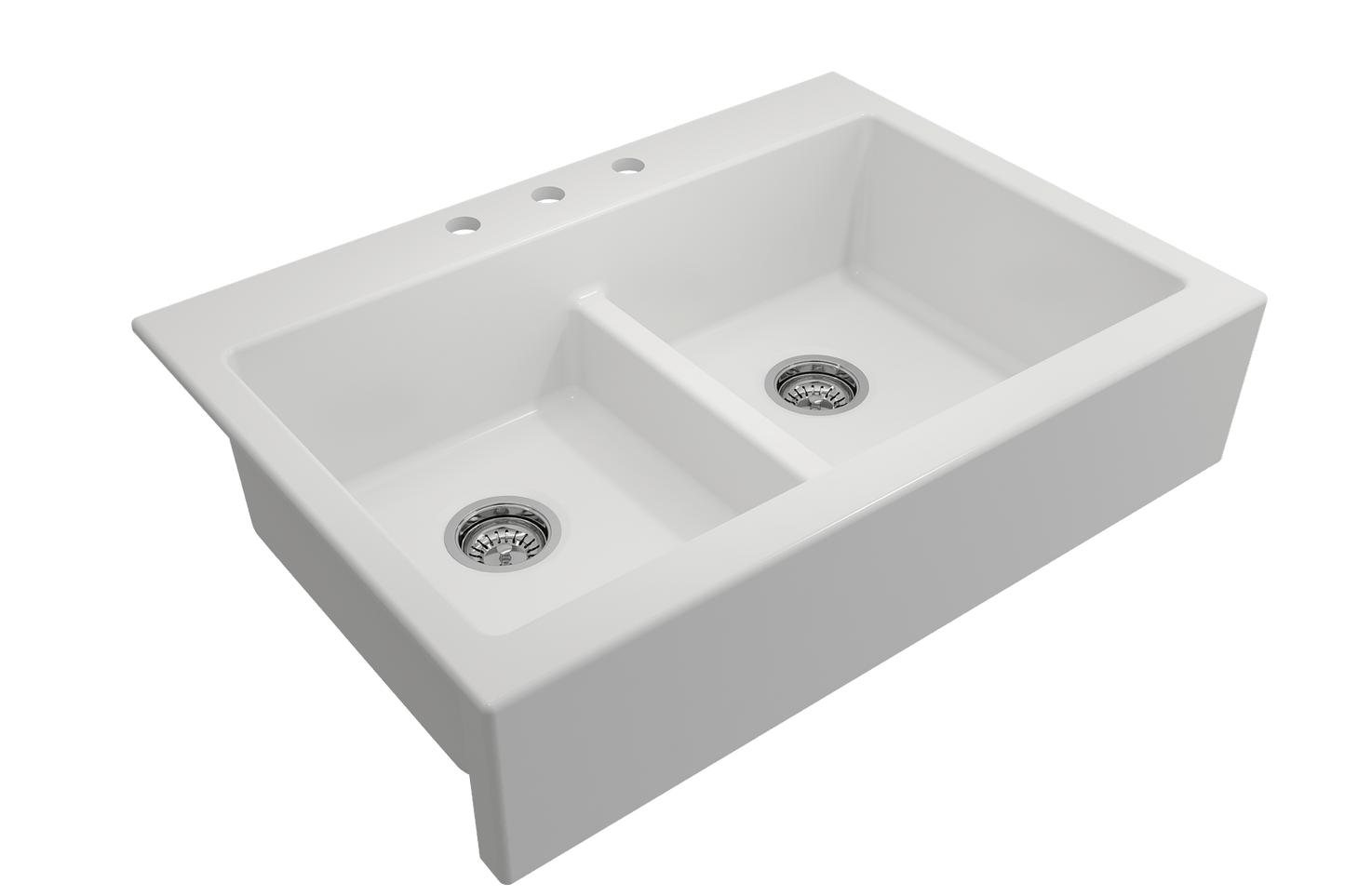 Nuova Apron Front Drop-In Fireclay 34" Double Bowl Kitchen Sink in Matte White