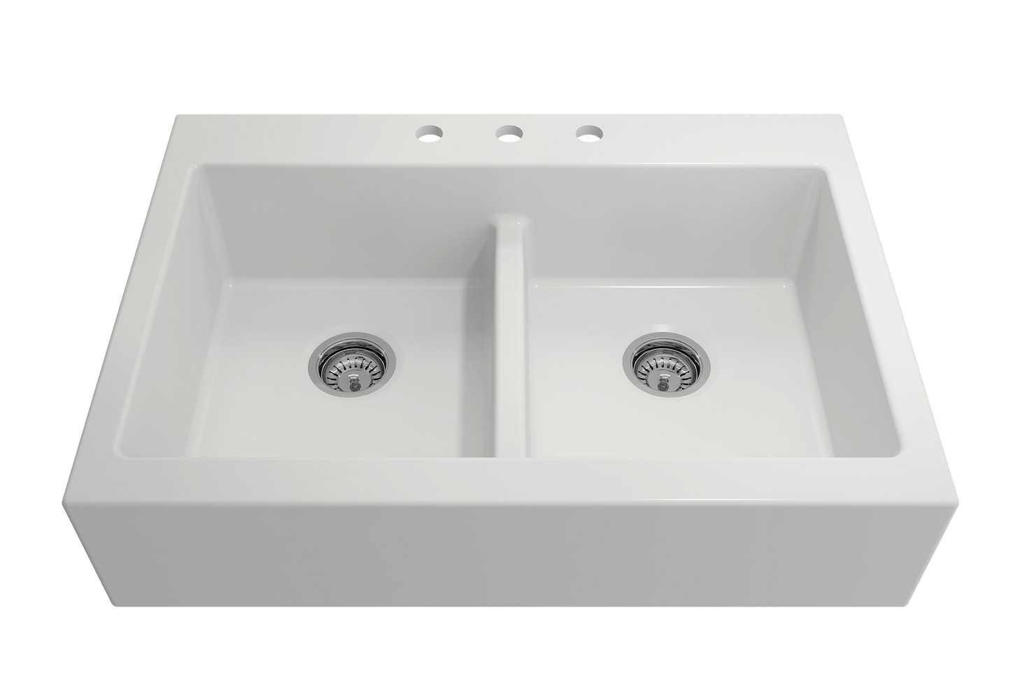 Nuova Apron Front Drop-In Fireclay 34" Double Bowl Kitchen Sink in Matte White