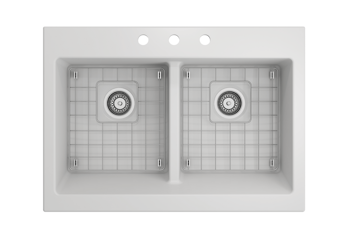 Nuova Apron Front Drop-In Fireclay 34" Double Bowl Kitchen Sink in Matte White