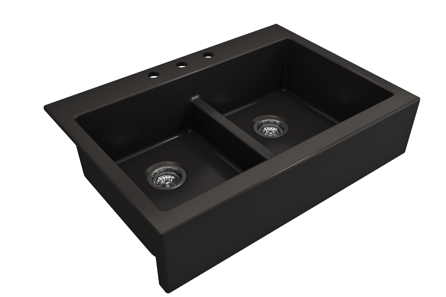 Nuova Apron Front Drop-In Fireclay 34" Double Bowl Kitchen Sink in Matte Black