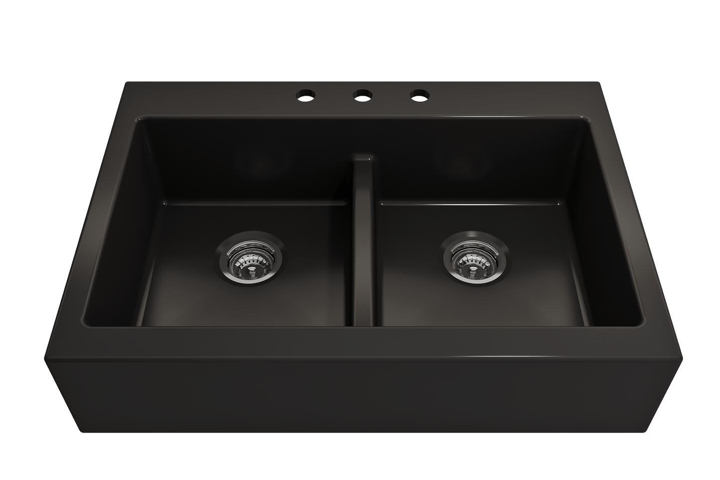 Nuova Apron Front Drop-In Fireclay 34" Double Bowl Kitchen Sink in Matte Black