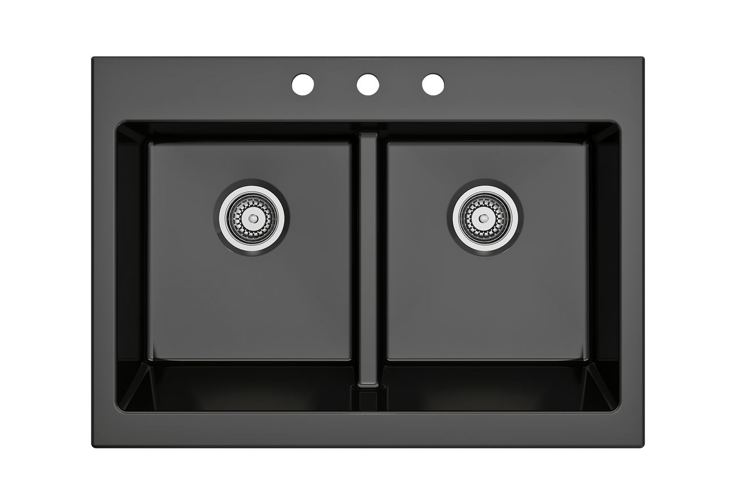 Nuova Apron Front Drop-In Fireclay 34" 50/50 Double Bowl Kitchen Sink in Black