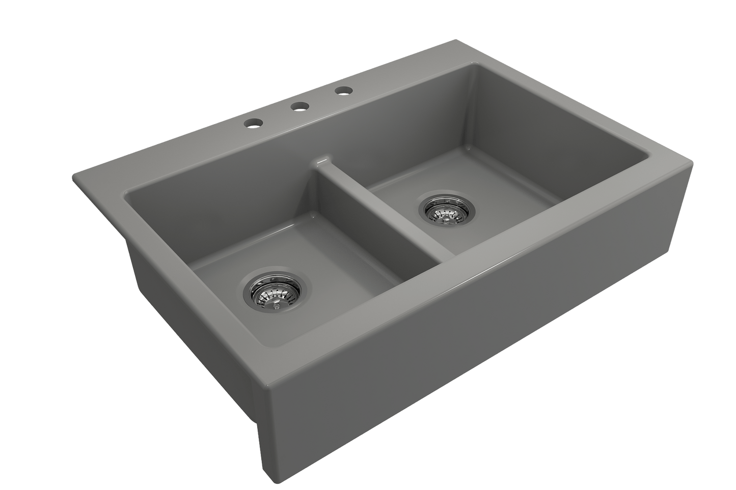 Nuova Apron Front Drop-In Fireclay 34" 50/50 Double Bowl Kitchen Sink Matte Gray