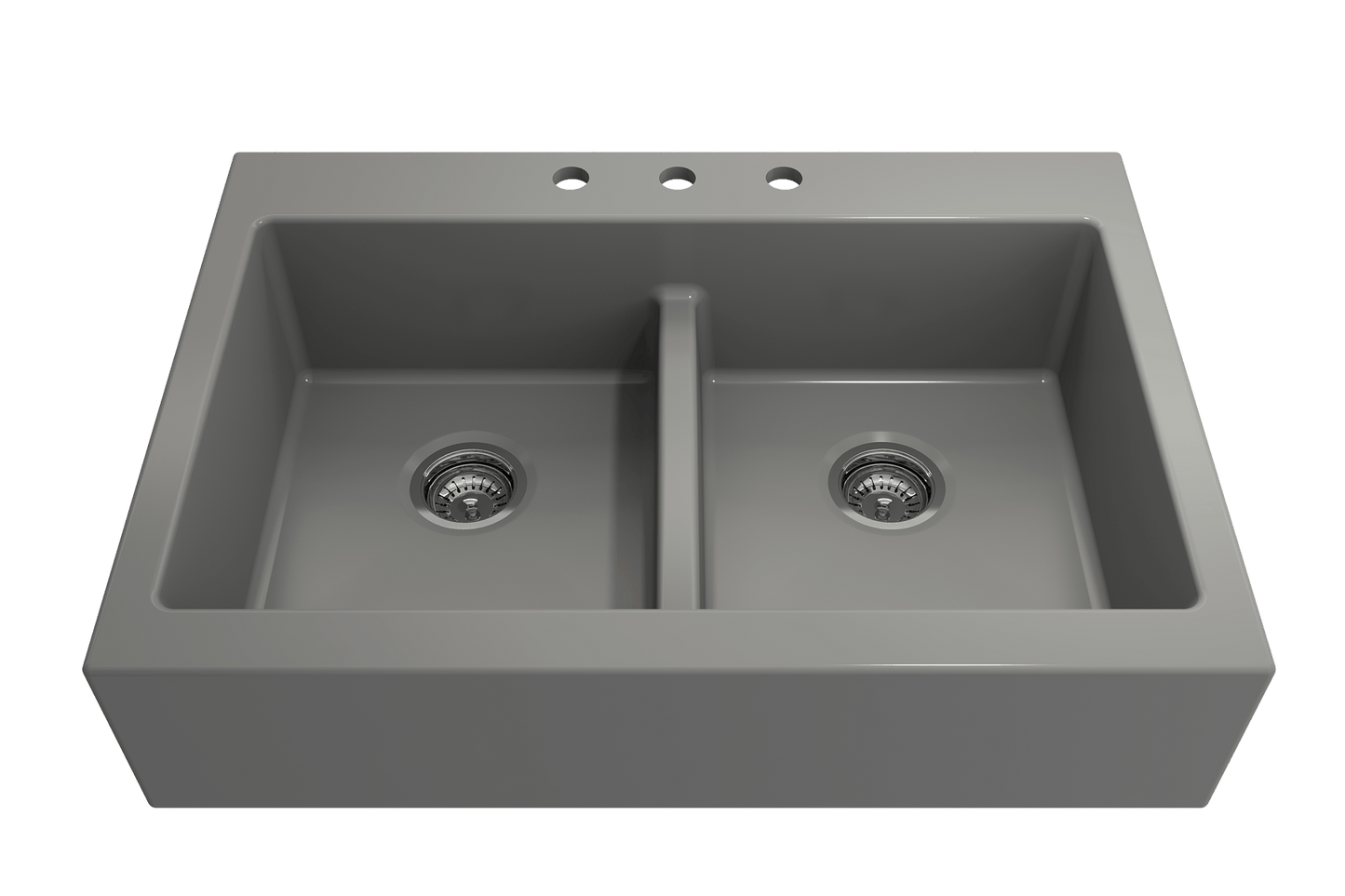 Nuova Apron Front Drop-In Fireclay 34" 50/50 Double Bowl Kitchen Sink Matte Gray