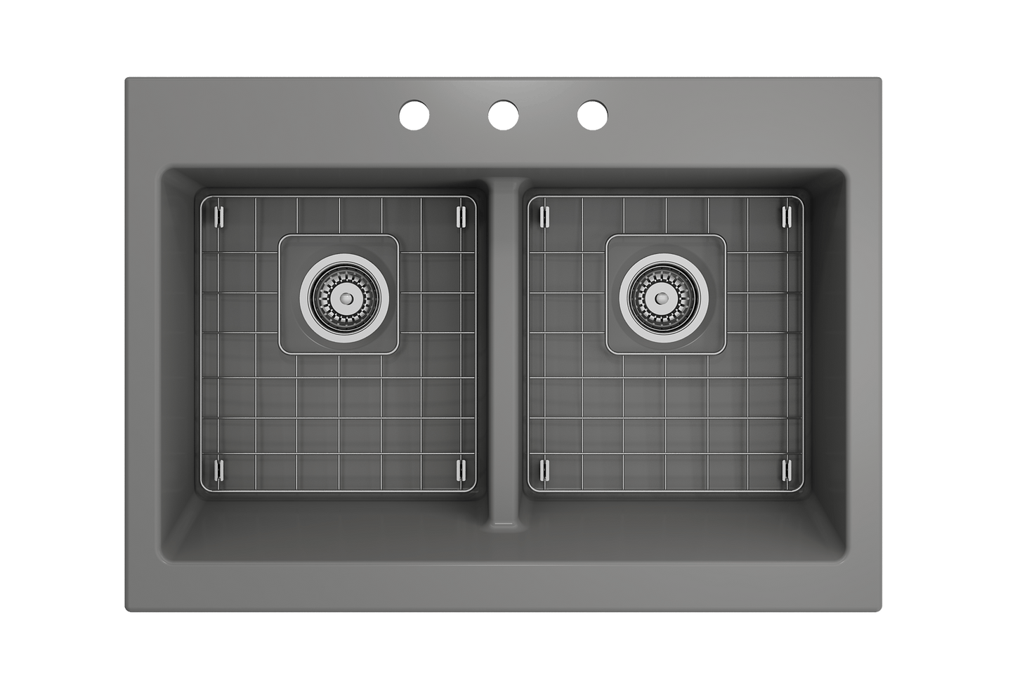 Nuova Apron Front Drop-In Fireclay 34" 50/50 Double Bowl Kitchen Sink Matte Gray