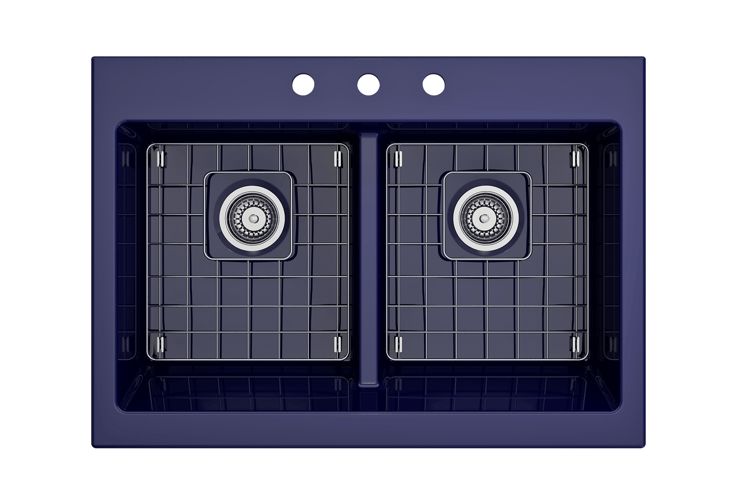 Nuova Apron Front Drop-In Fireclay 34" 50/50 Double Bowl Kitchen Sink in Blue