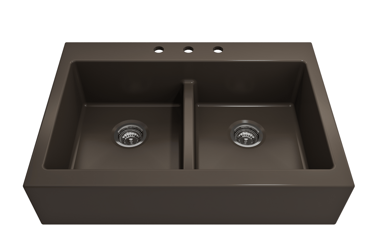 Nuova Apron Front Drop-In Fireclay 34" 50/50 Double Bowl Kitchen Sink in Brown