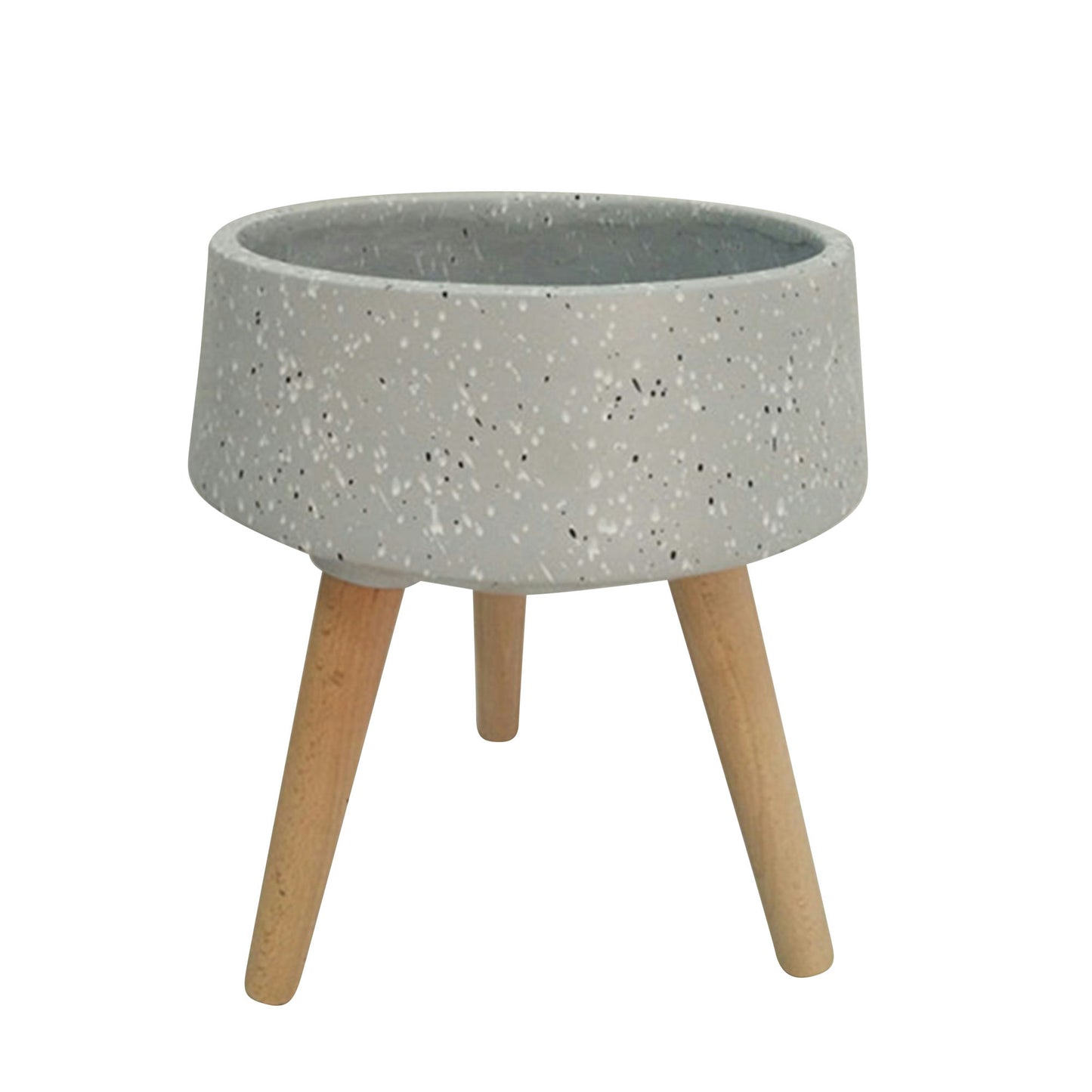 18" Terrazzo Planter W/ Wood Legs, Gray