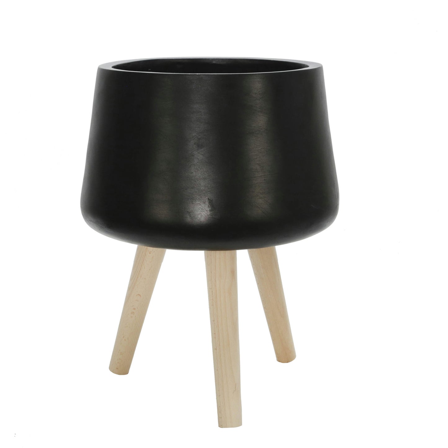 S/2 11/15" Planter W/ Wood Legs, Matte Black