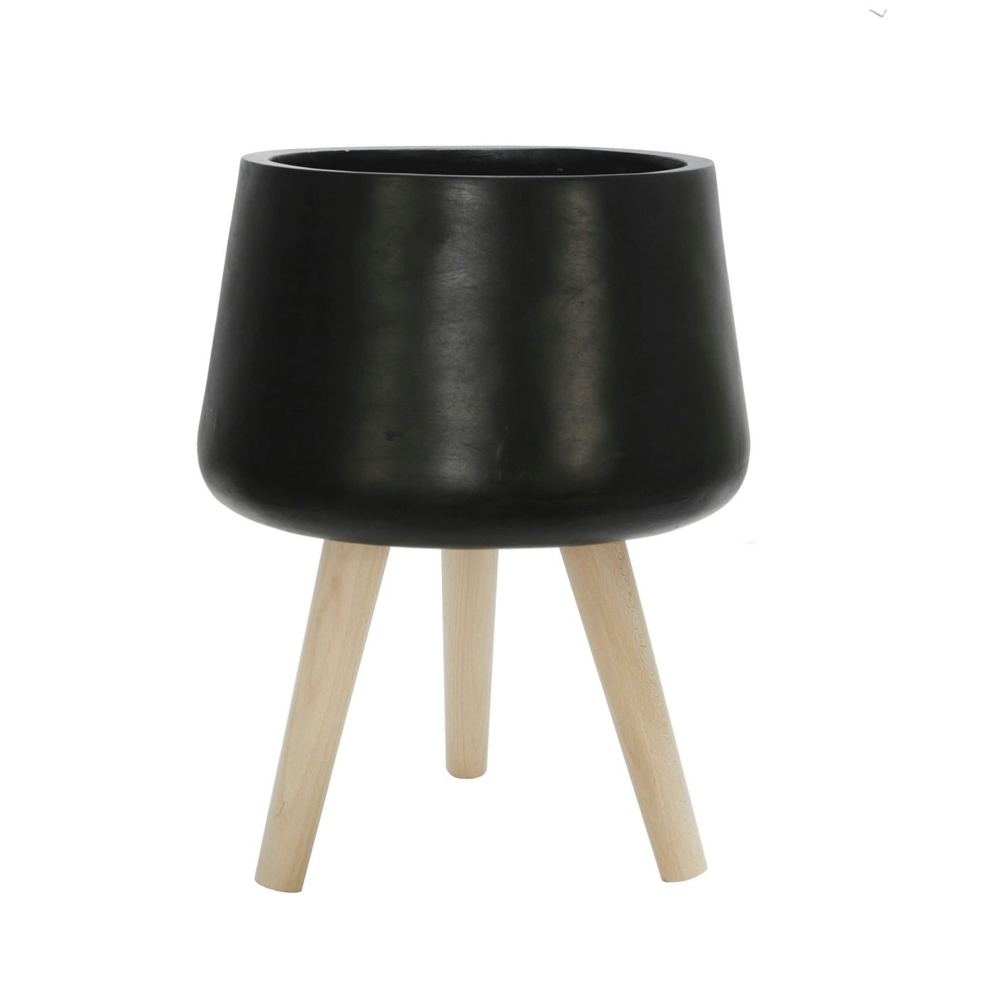 S/2 11/15" Planter W/ Wood Legs, Matte Black