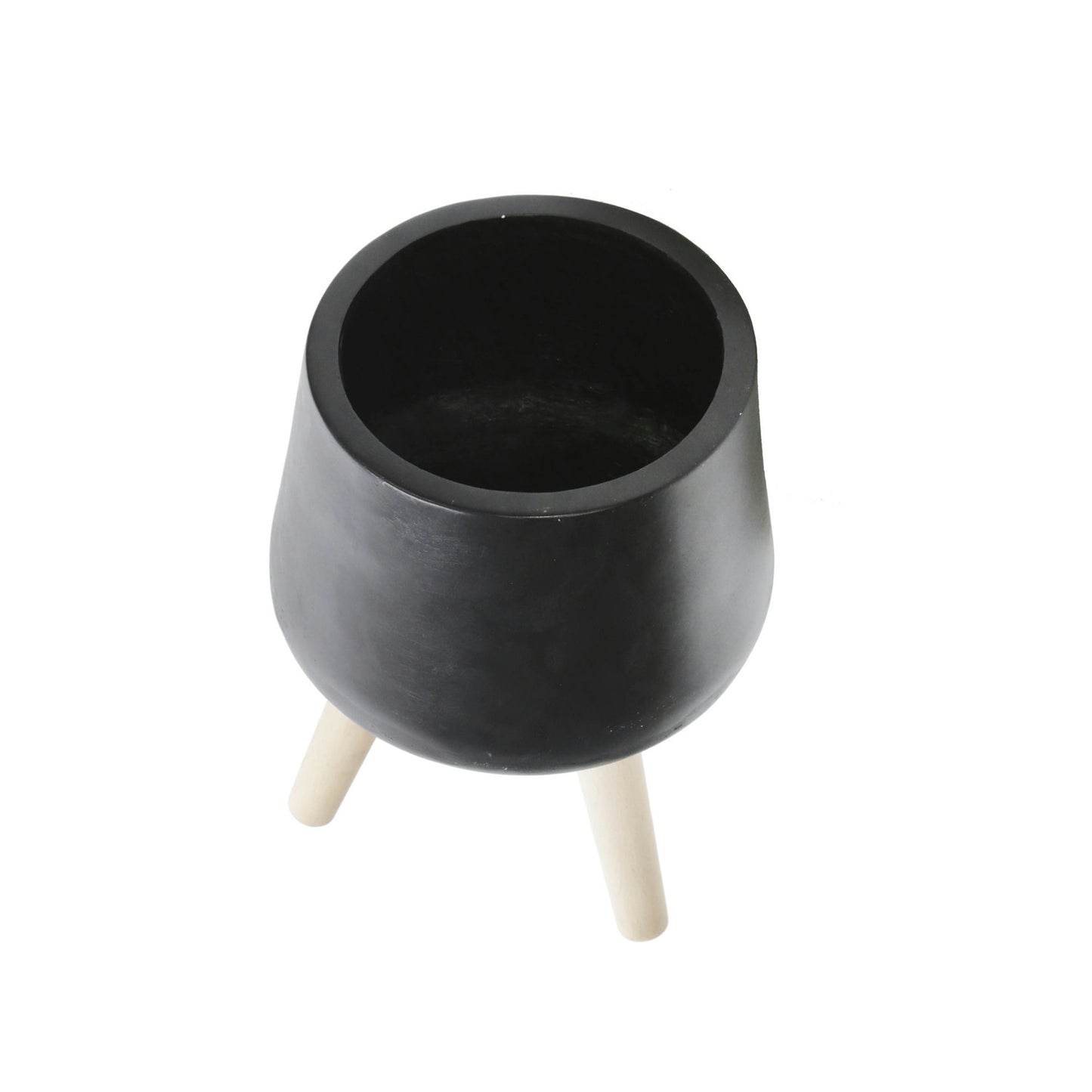 S/2 11/15" Planter W/ Wood Legs, Matte Black