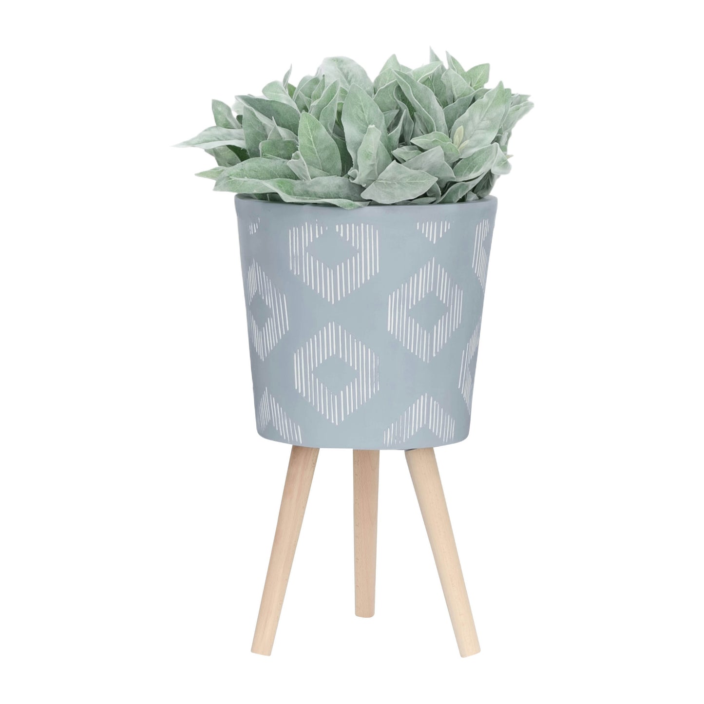 S/2 10/12" Diamond Planter W/ Wood Legs, Gray Kd