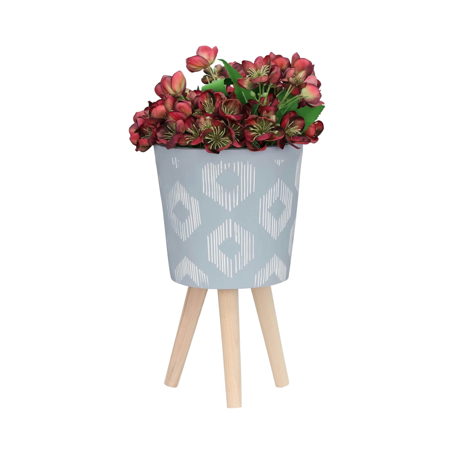 S/2 10/12" Diamond Planter W/ Wood Legs, Gray Kd