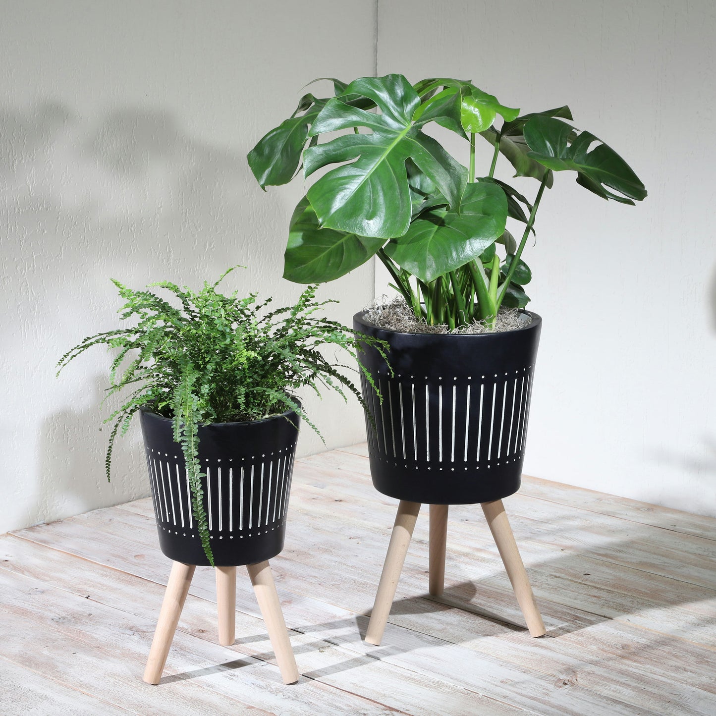 S/2 10/12" Planter W/ Wood Legs, Navy Kd