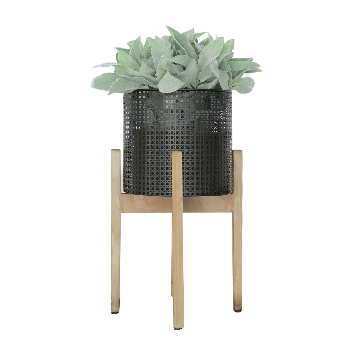 S/3 Metal Mesh Planter On Stand 8/9/11", Black