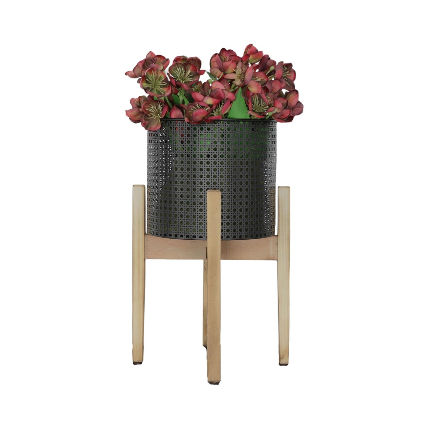 S/3 Metal Mesh Planter On Stand 8/9/11", Black