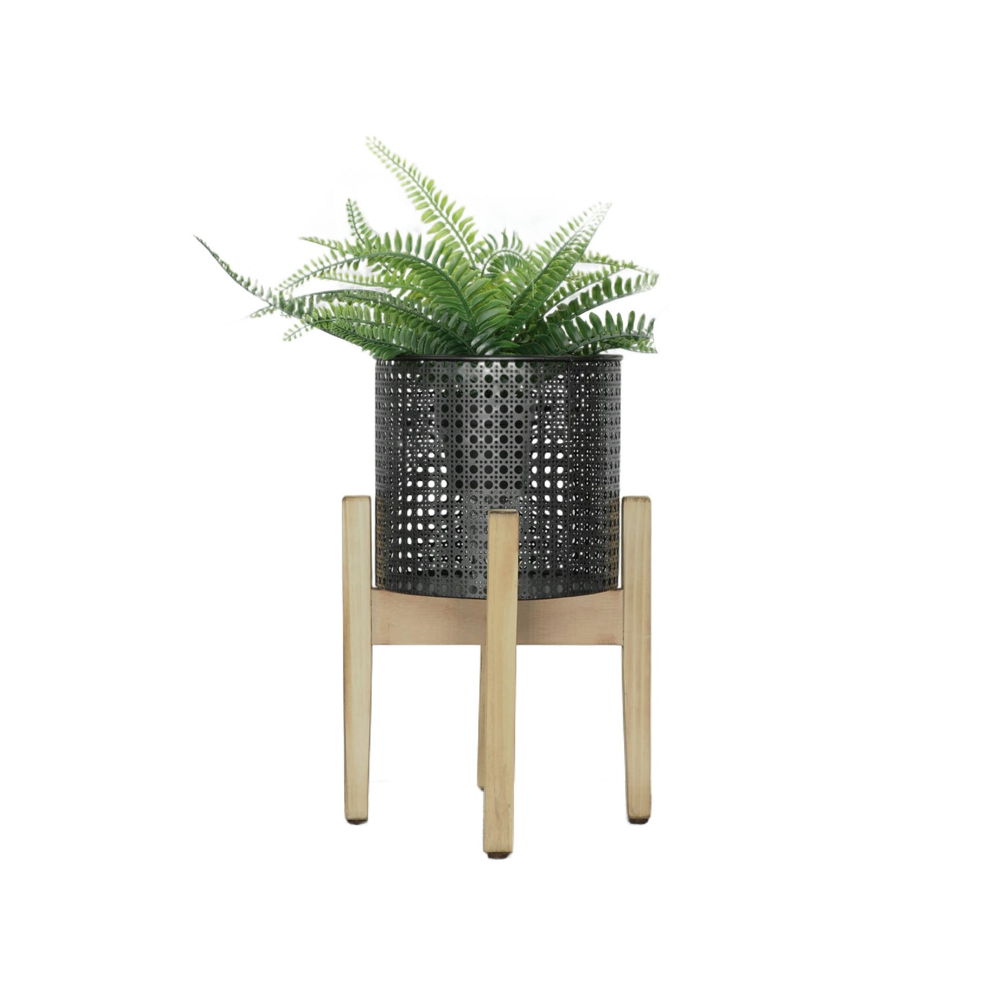 S/3 Metal Mesh Planter On Stand 8/9/11", Black