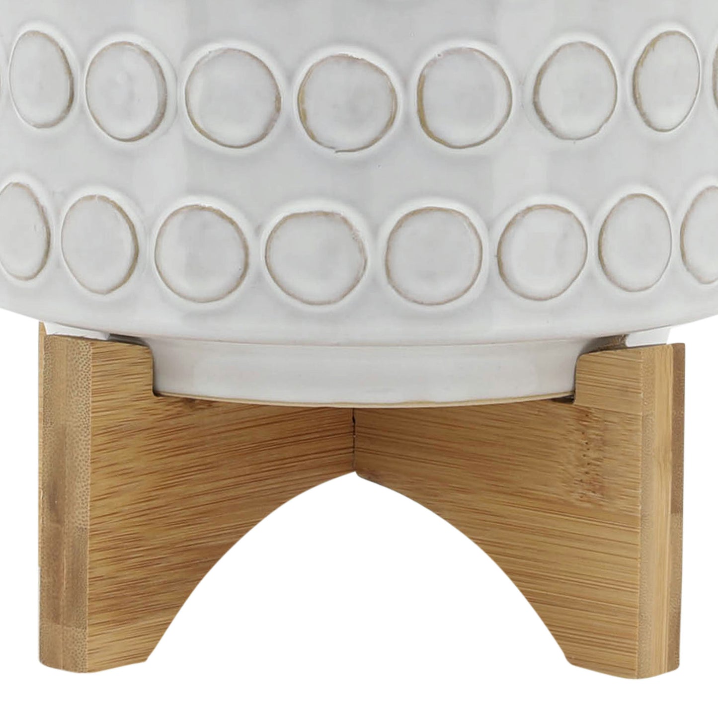 Ceramic 8" Planter On Wooden Stand, Ivory