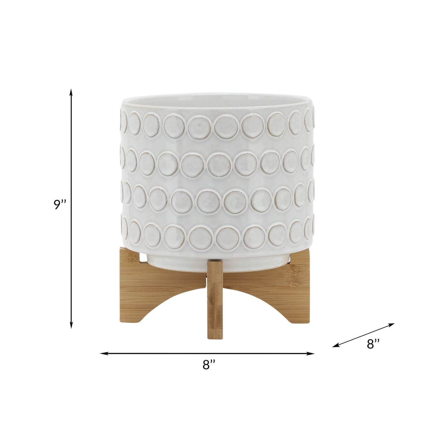 Ceramic 8" Planter On Wooden Stand, Ivory