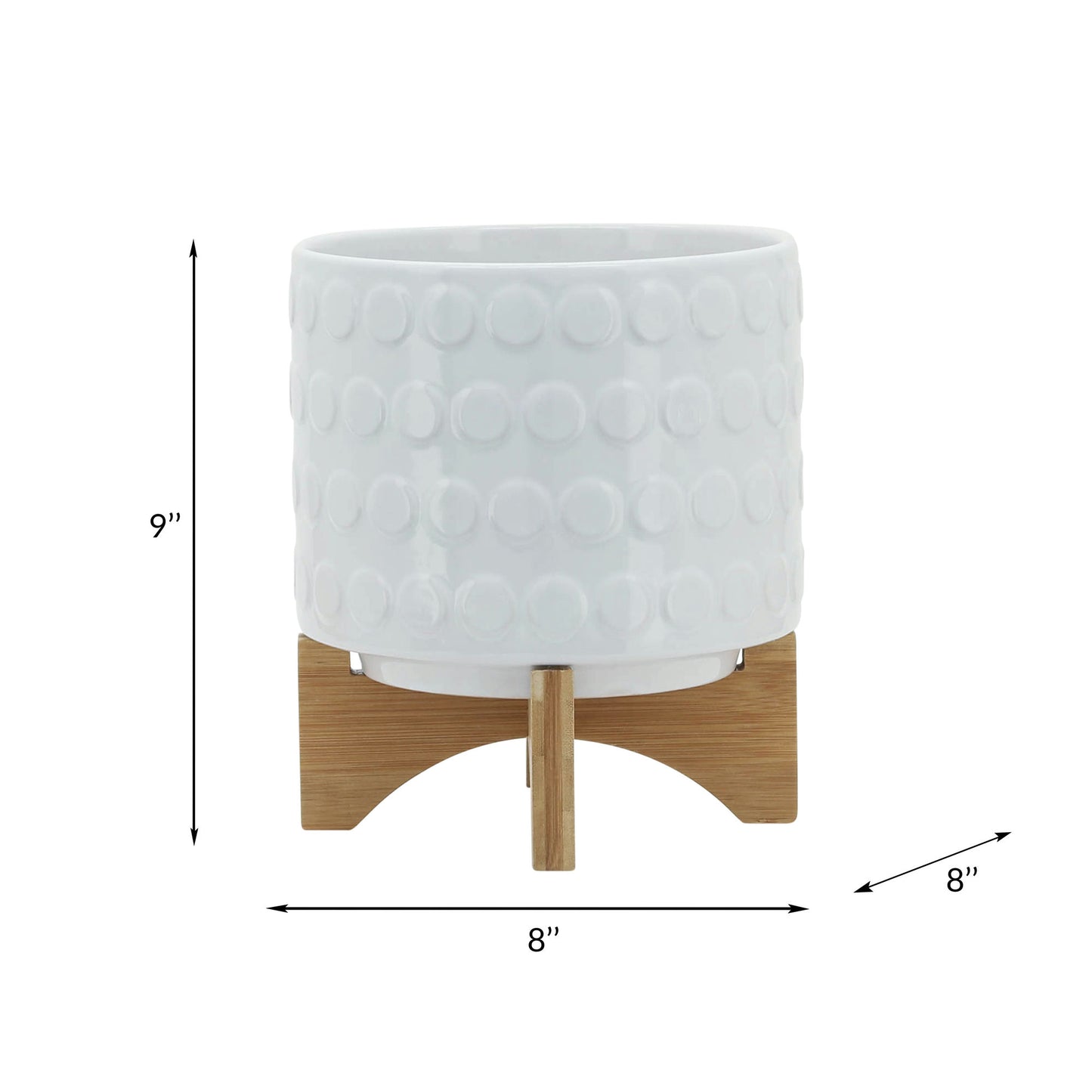 Ceramic 8" Planter On Wooden Stand, White