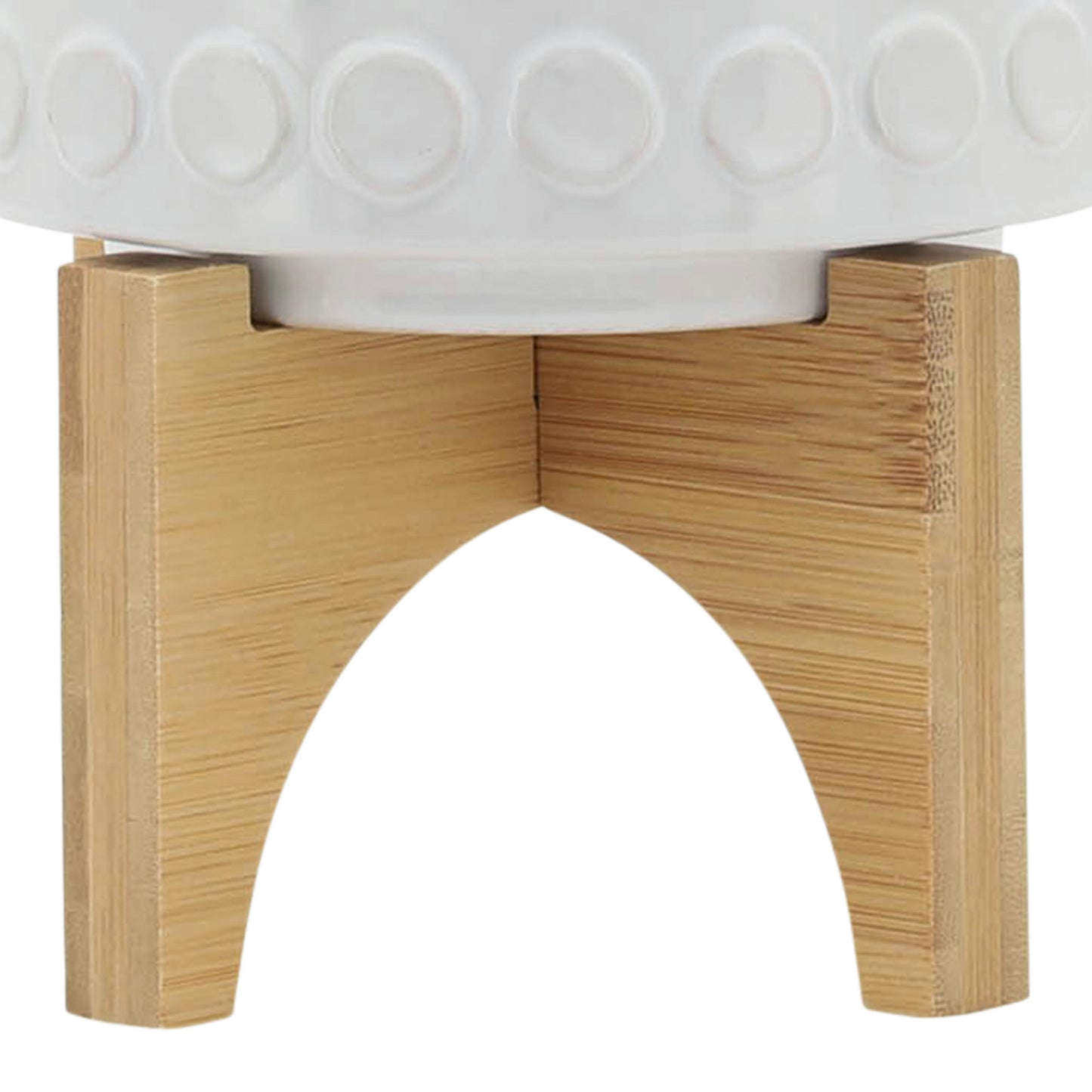 Ceramic 5" Planter On Wooden Stand, White