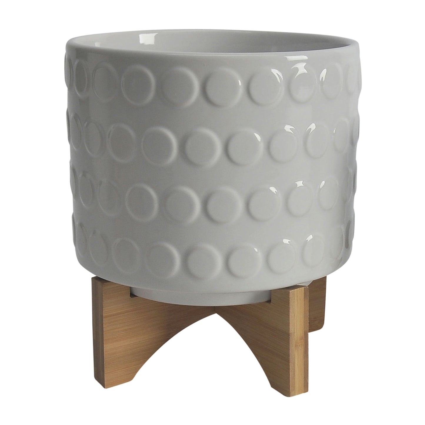 Ceramic S/2 5/8" Planter On Wooden Stand, White