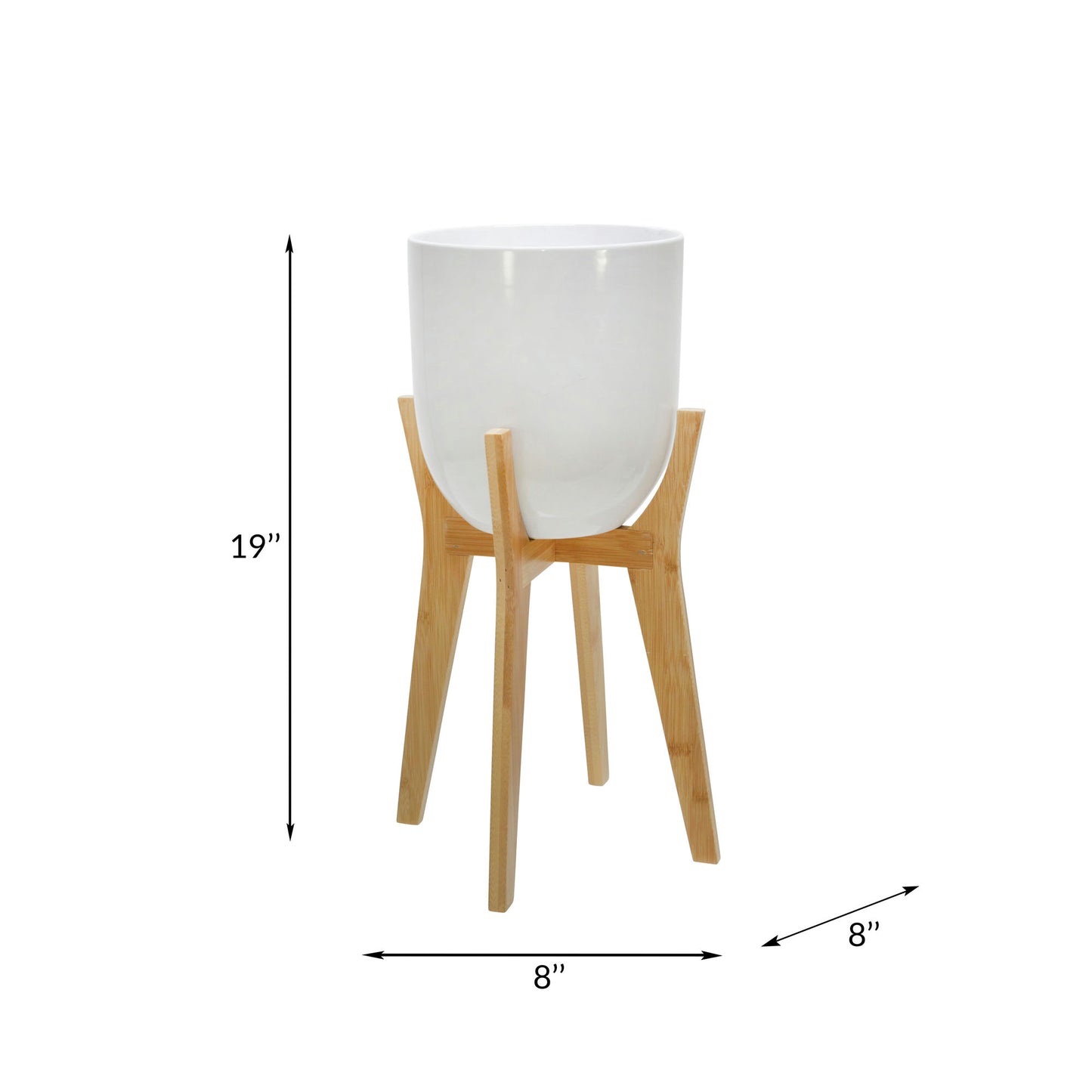 Ceramic 8" Planter W/ Wooden Stand, White