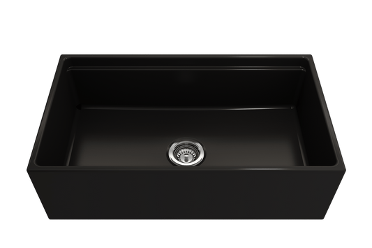 Contempo Step-Rim Apron Front Fireclay 33" Single Bowl Kitchen Sink Matte Black