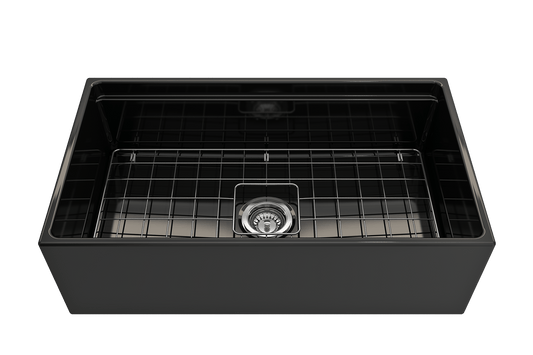 Contempo Step-Rim Apron Front Fireclay 33" Single Bowl Kitchen Sink in Black