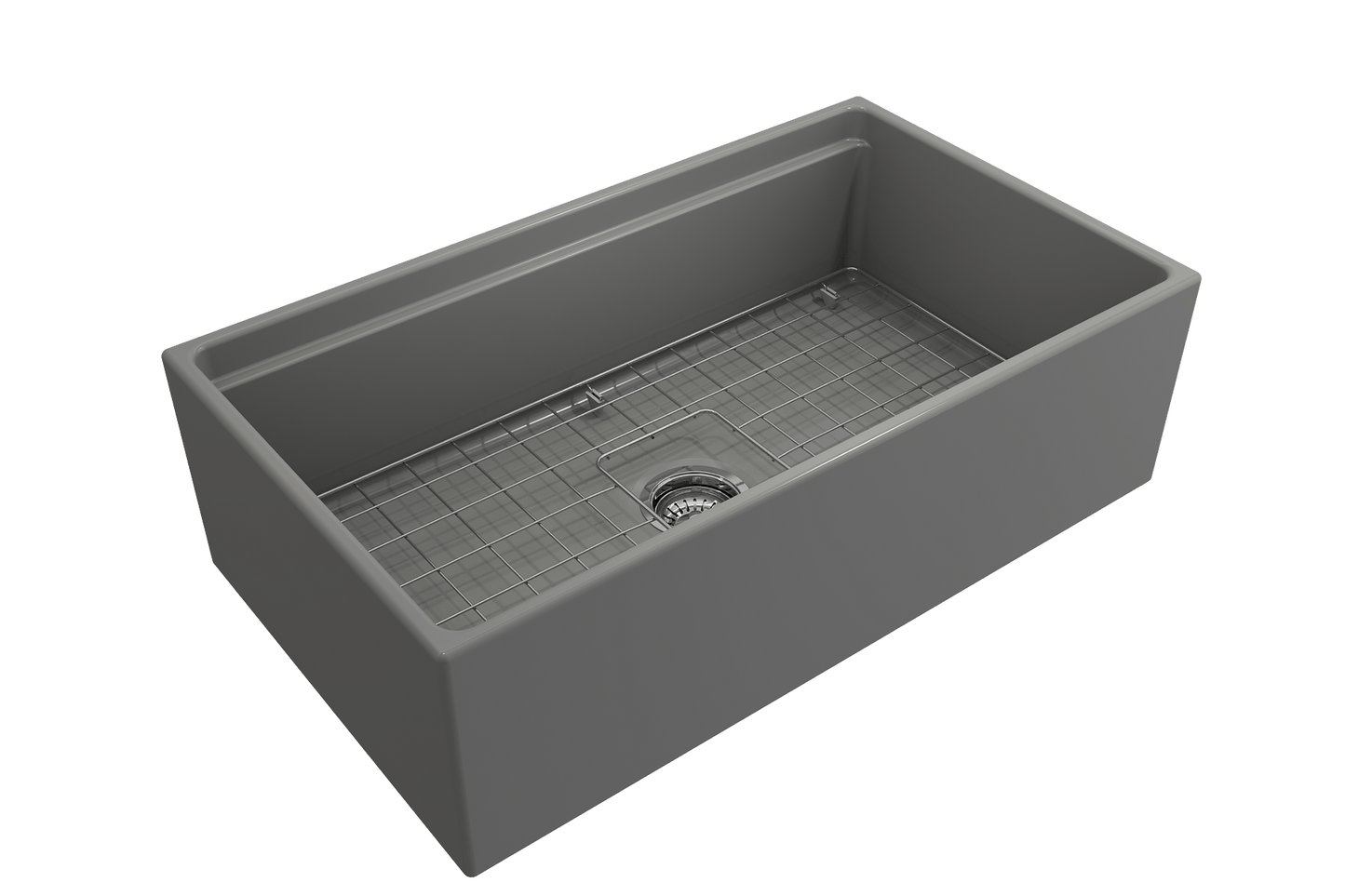 Contempo Step-Rim Apron Front Fireclay 33" Single Bowl Kitchen Sink Matte Gray