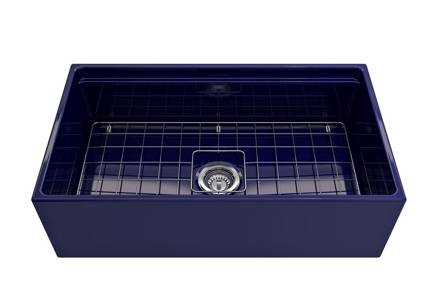 Contempo Step-Rim Apron Front Fireclay 33" Single Bowl Kitchen Sink in Blue