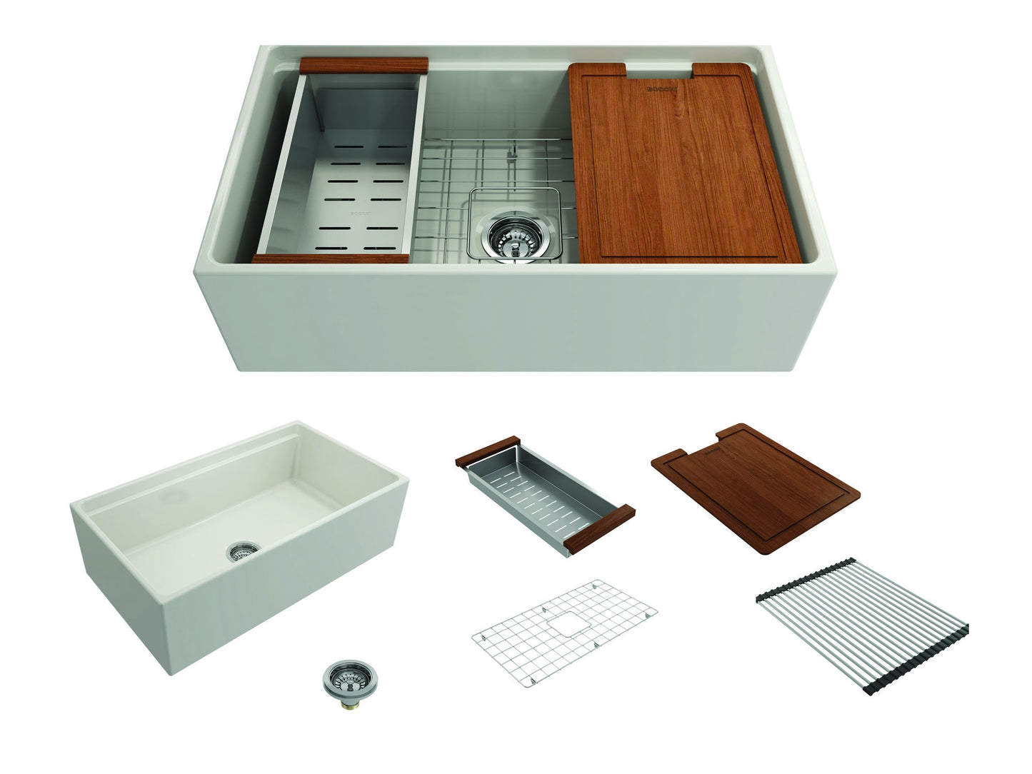 Contempo Step-Rim Apron Front Fireclay 33" Single Bowl Kitchen Sink in Biscuit