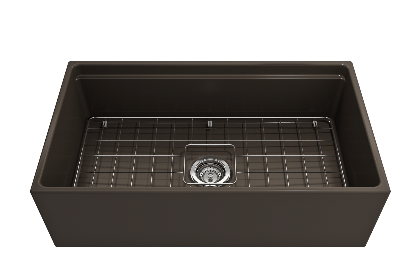 Contempo Step-Rim Apron Front Fireclay 33" Single Bowl Kitchen Sink Matte Brown