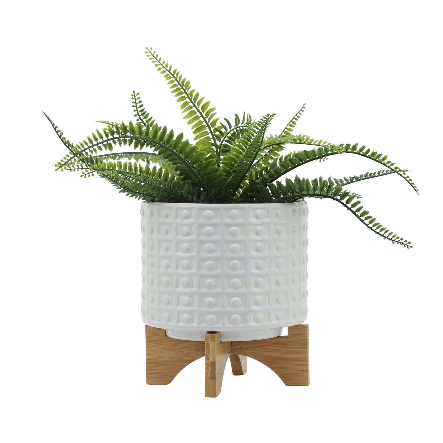 8" Dotted Planter W/ Stand, White