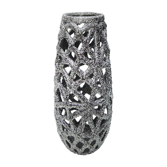 Cer, 13" Cut-out Vase, Silver