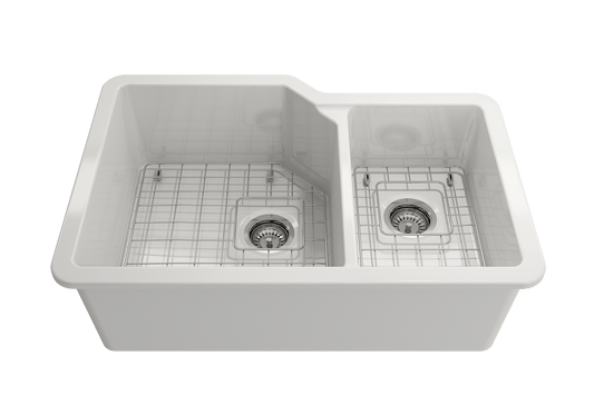 Sotto Dual-Mount Fireclay 33" 60/40 Double Bowl Kitchen Sink in White