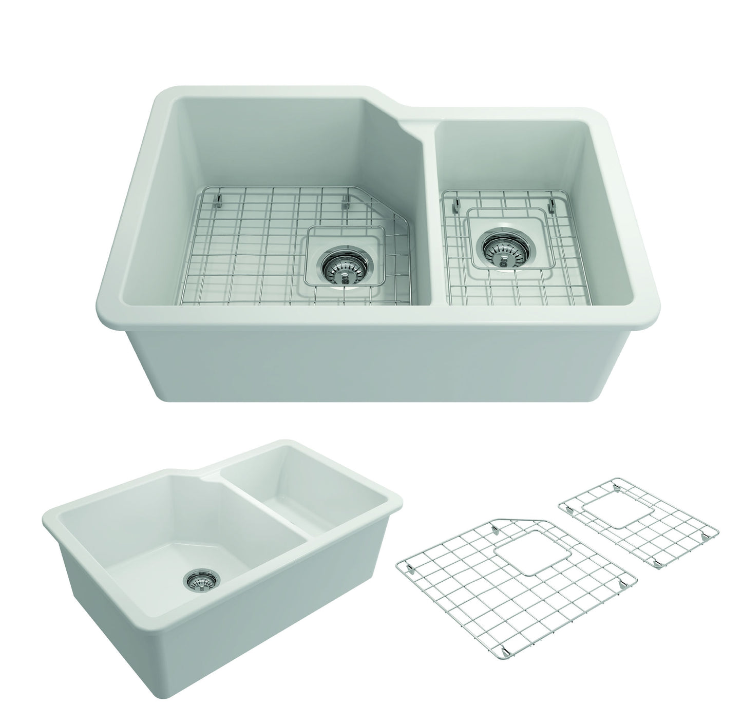 Sotto Dual-Mount Fireclay 33" 60/40 Double Bowl Kitchen Sink in Matte White