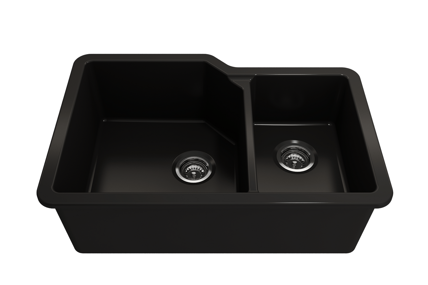 Sotto Dual-Mount Fireclay 33" 60/40 Double Bowl Kitchen Sink in Matte Black