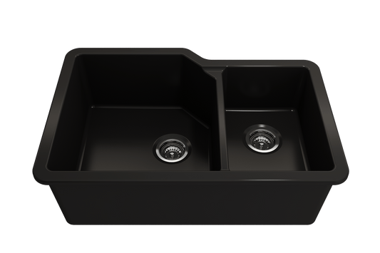 Sotto Dual-Mount Fireclay 33" 60/40 Double Bowl Kitchen Sink in Matte Black