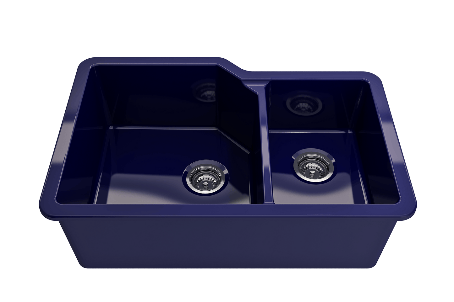 Sotto Dual-Mount Fireclay 33" 60/40 Double Bowl Kitchen Sink in Sapphire Blue