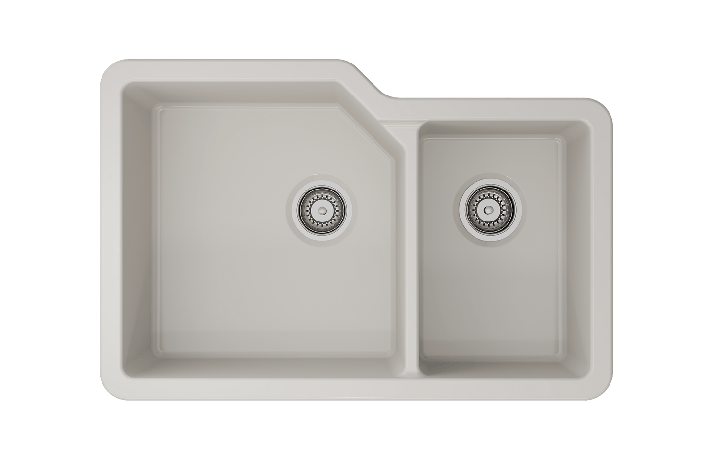 Sotto Dual-Mount Fireclay 33" 60/40 Double Bowl Kitchen Sink in Biscuit