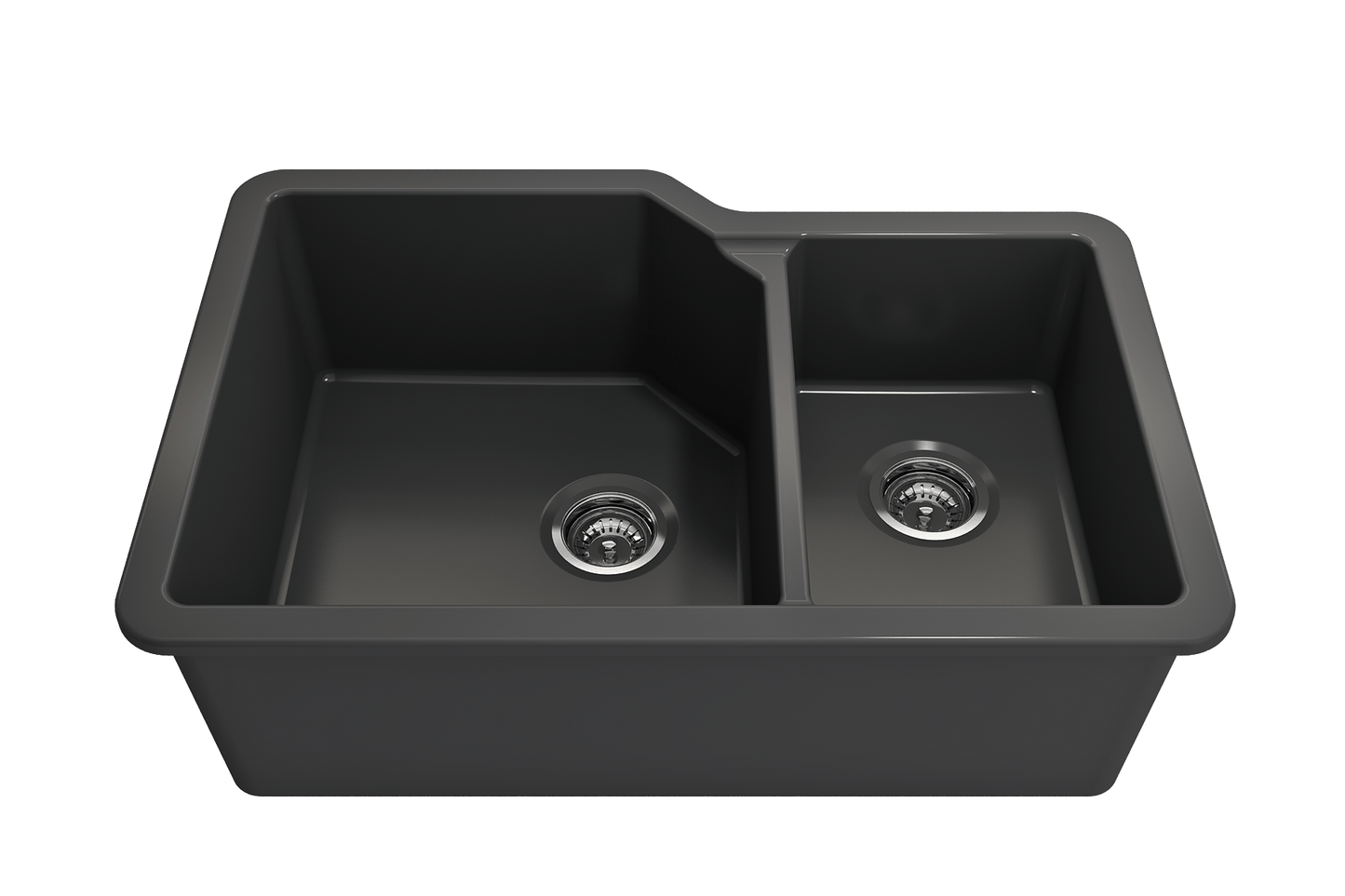 Sotto Dual-Mount Fireclay 33" 60/40 Double Bowl Kitchen Sink in Matte Dark Gray