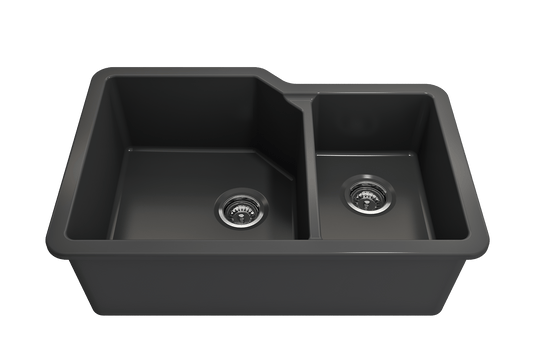 Sotto Dual-Mount Fireclay 33" 60/40 Double Bowl Kitchen Sink in Matte Dark Gray