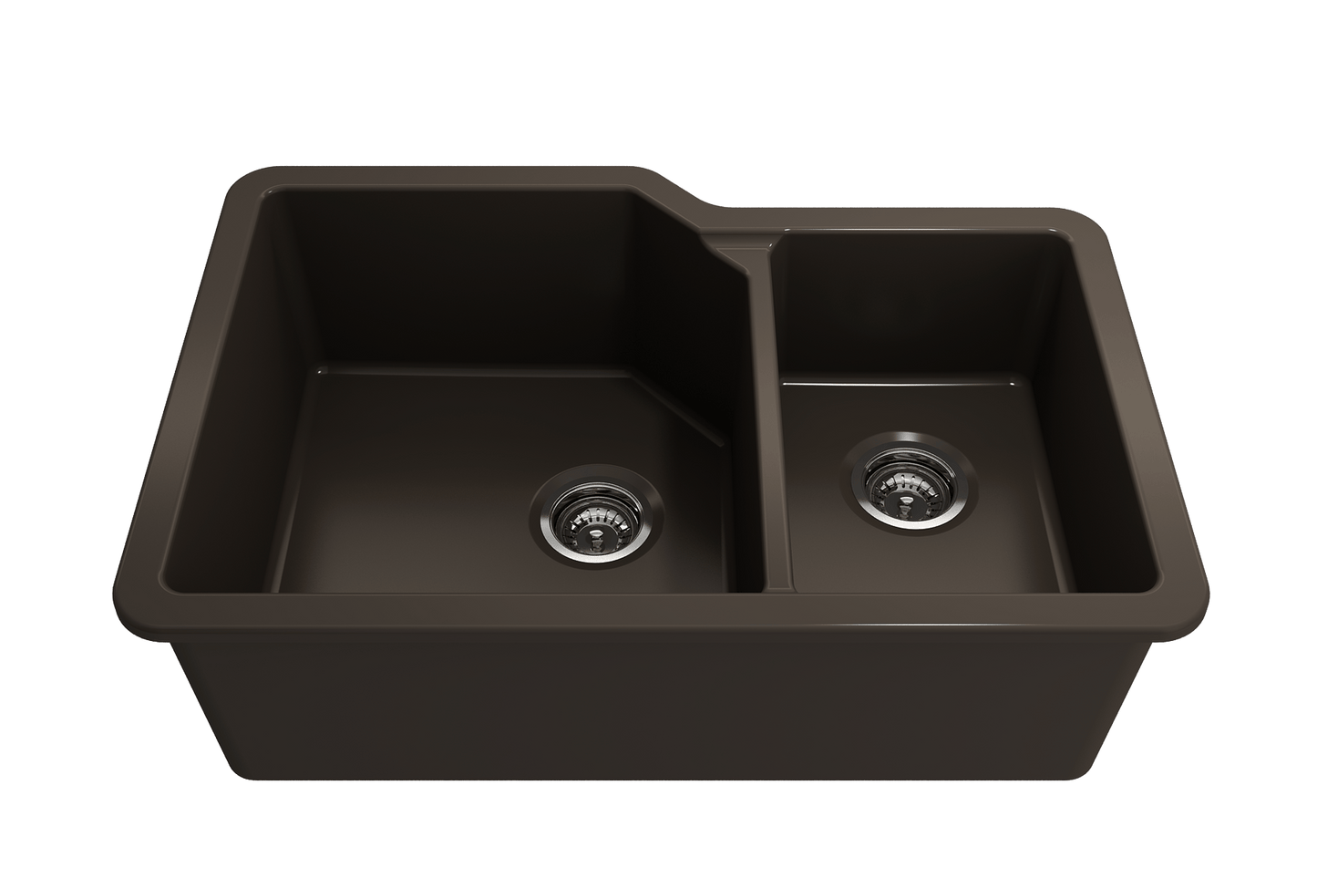 Sotto Dual-Mount Fireclay 33" 60/40 Double Bowl Kitchen Sink in Matte Brown