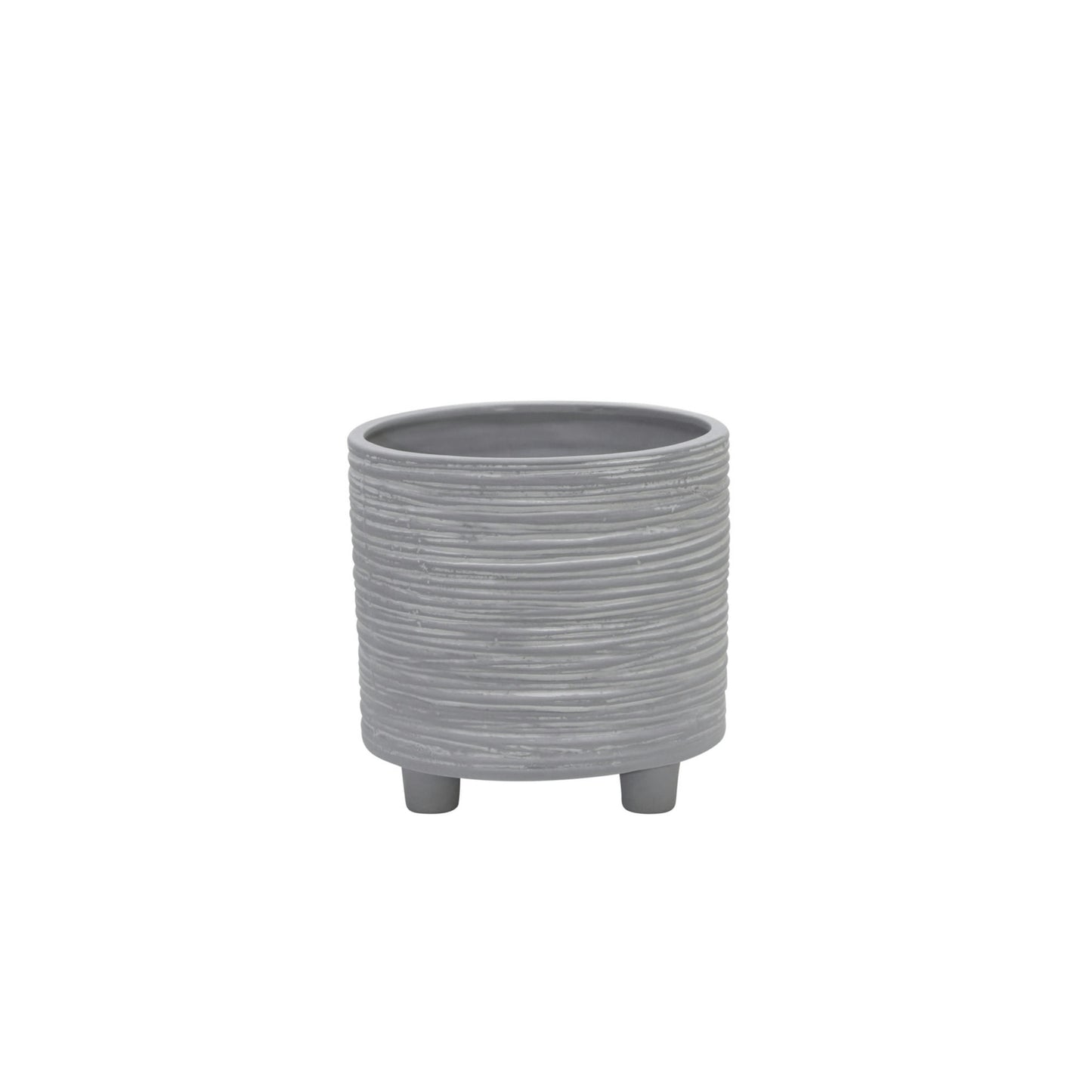 S/2 Footed Planter W/ Lines 6/8", Gray