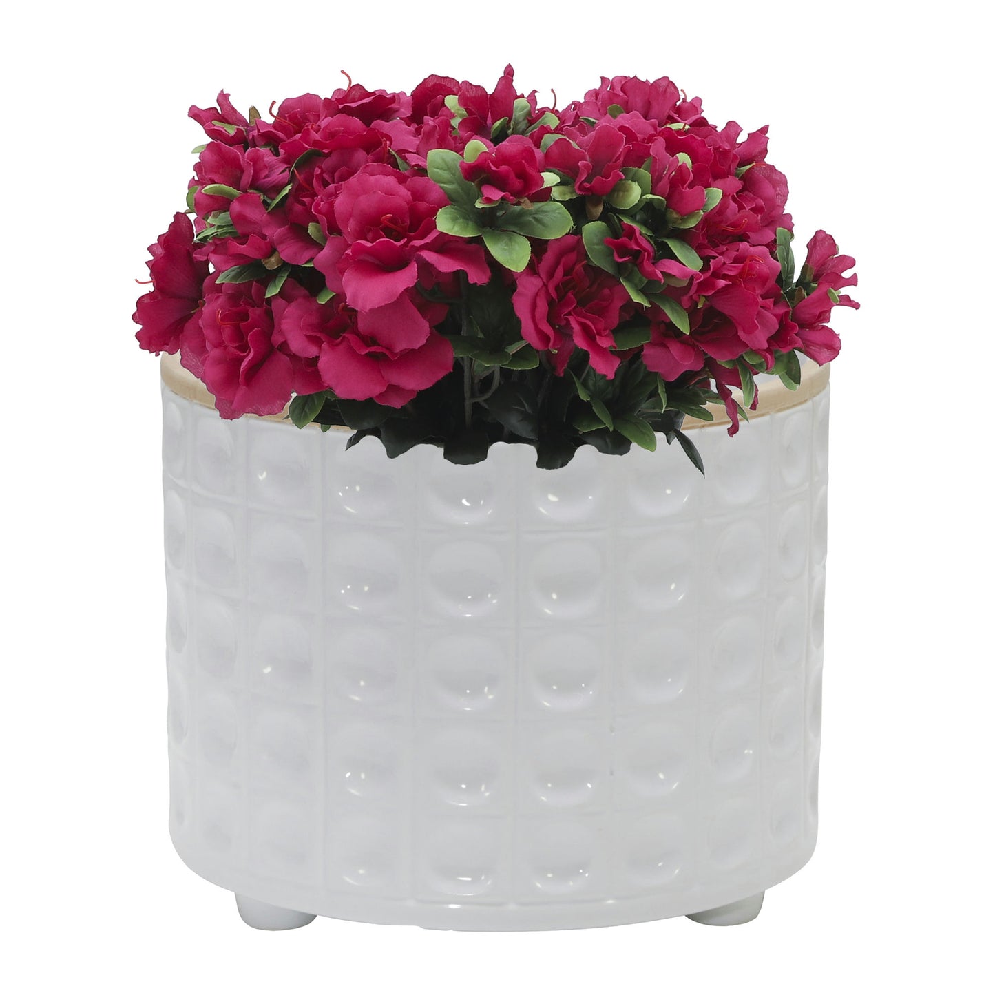 S/2 Ceramic Dimpled Footed Planter 10/12", White