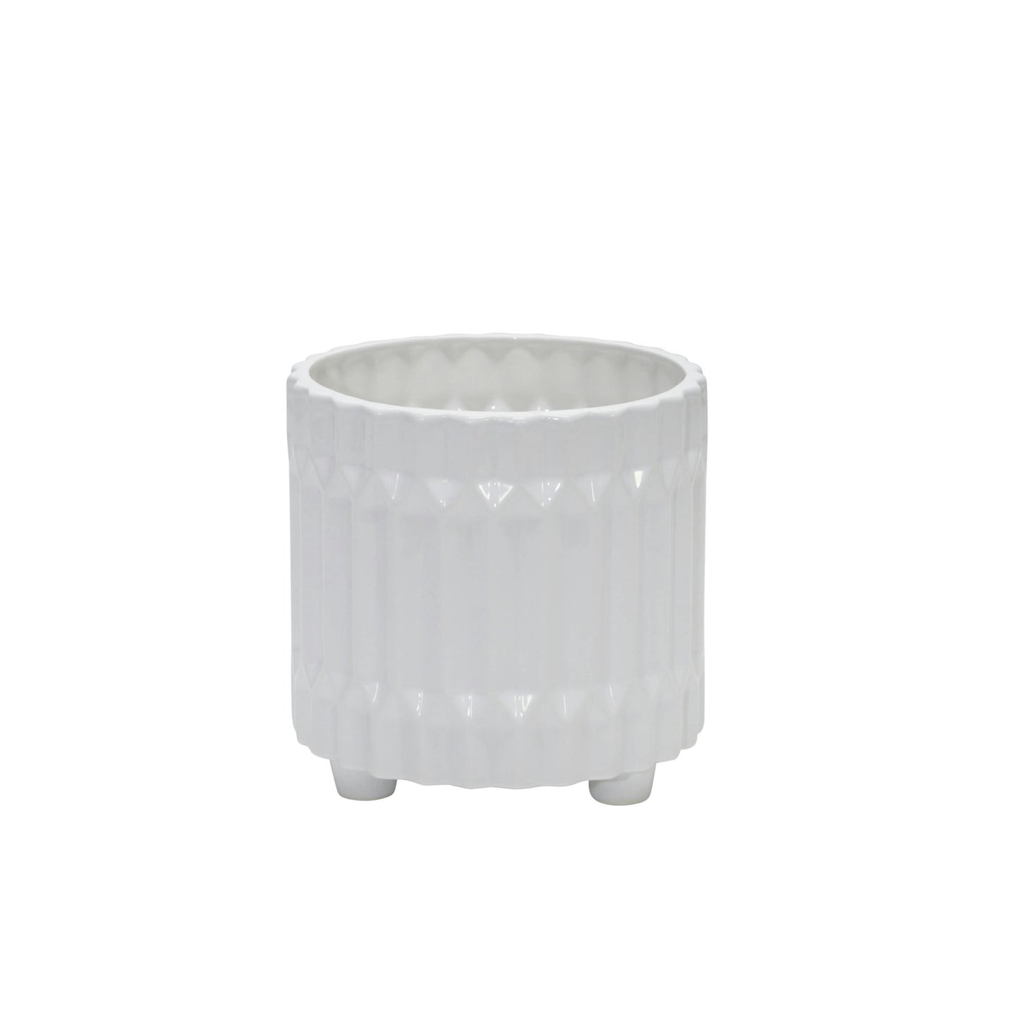 S/2 Ceramic Fluted Planter W/ Feet 6/8", White