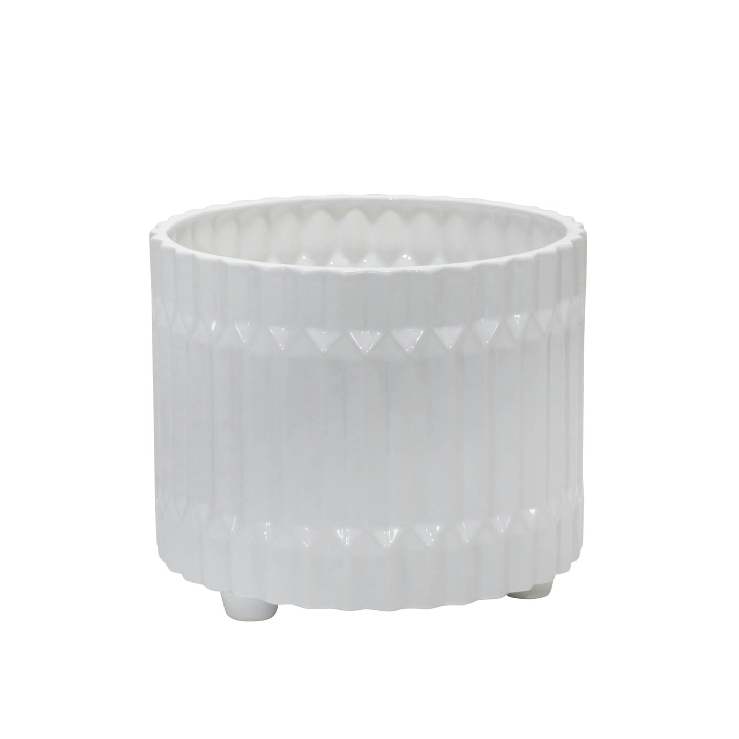 S/2 Ceramic Fluted Planter W/ Feet 10/12" , White